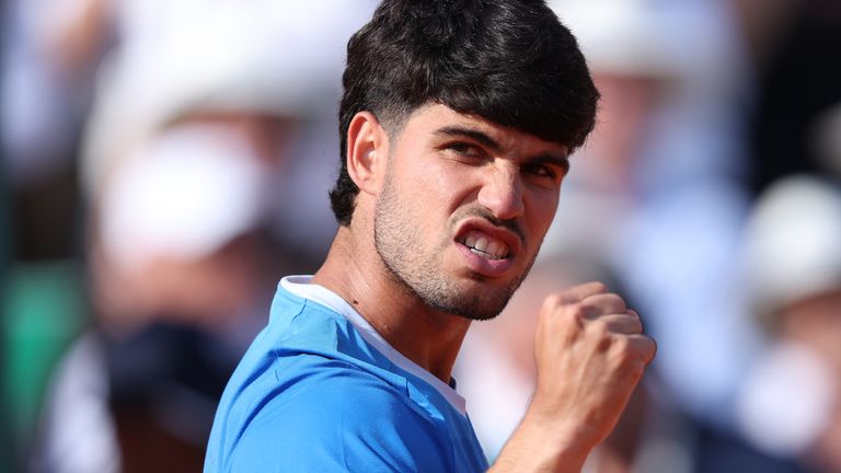 Carlos Alcaraz celebrates at the Monte-Carlo Masters