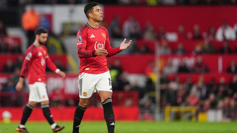 Casemiro celebrates putting Man Utd ahead against Brentford