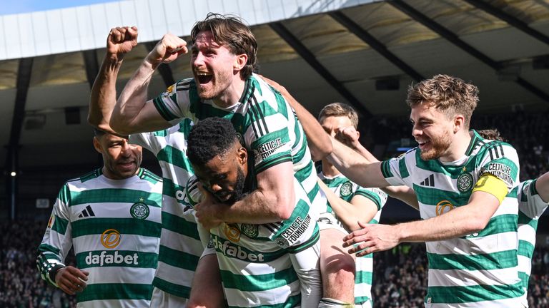 Celtic's players celebrate their Scottish Cup semi-final win over St Mirren