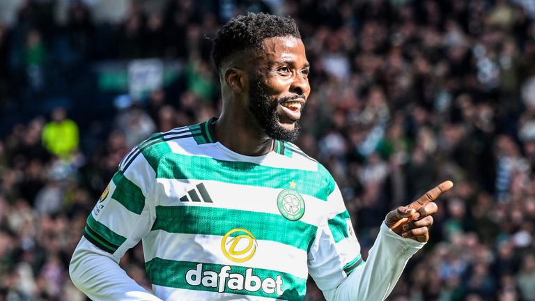 Celtic's Kelechi Iheanacho celebrates scoring to make it 3-2 during a Scottish Gas Scottish Cup semi-final