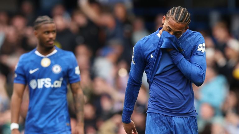 Joao Pedro shows the strain during Chelsea's defeat to Man City