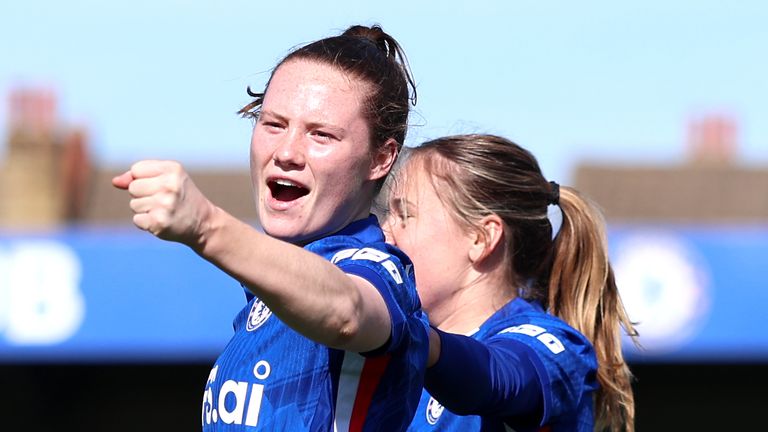 Chelsea's Veerle Buurman (left) celebrates scoring their side's second goal of the game with team-mate during the Adobe Women's FA Cup