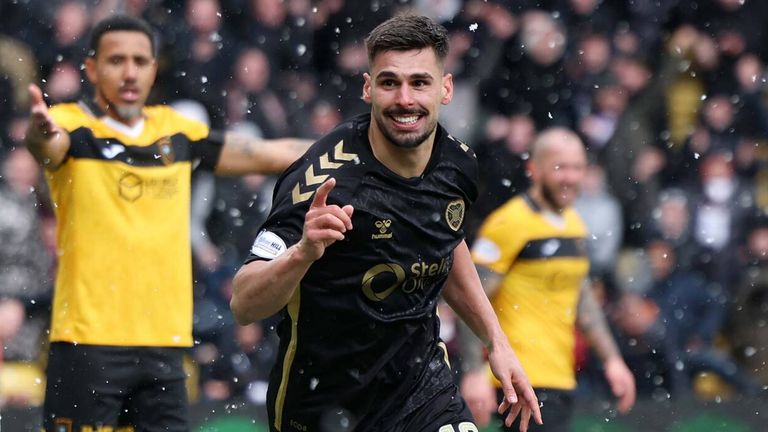 Claudio Braga celebrates after giving Hearts a 2-1 lead at Livingston