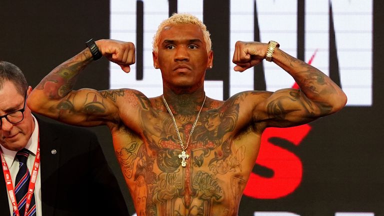 Conor Benn weighs in for his catchweight contest with Regis Prograis.
