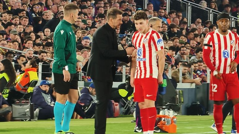 Diego Simeone as Atletico Madrid faced Barcelona at Camp Nou in the first leg of their Champions League quarter-final [Credit: OPPO]