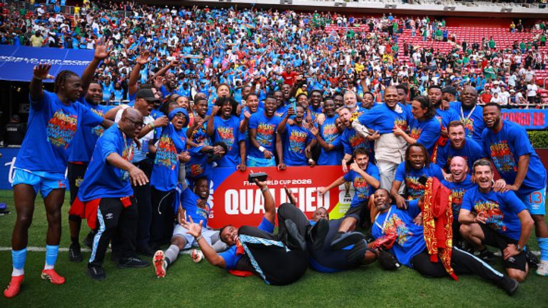 ZAPOPAN, MEXICO - MARCH 31: Players of Congo DR celebrate after winning and qualifying to the 2026 World Cup after the FIFA World Cup 2026 Play-Off tournament final match between Congo DR and Jamaica at Estadio Guadalajara on March 31, 2026 in Zapopan, Mexico.  (Photo by Manuel Velasquez - FIFA/FIFA via Getty Images)