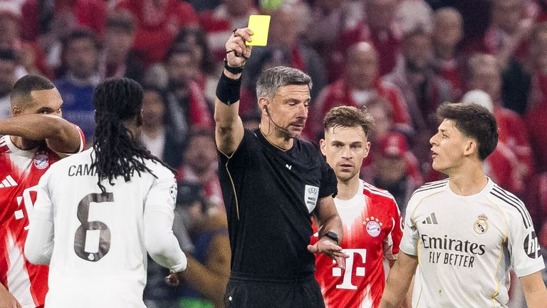 Eduardo Camavinga (Real Madrid, 6) being shown the yellow-red card during the UEFA Champions League match 