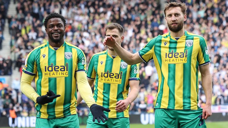 Josh Maja celebrates after opening the scoring for West Brom at Preston
