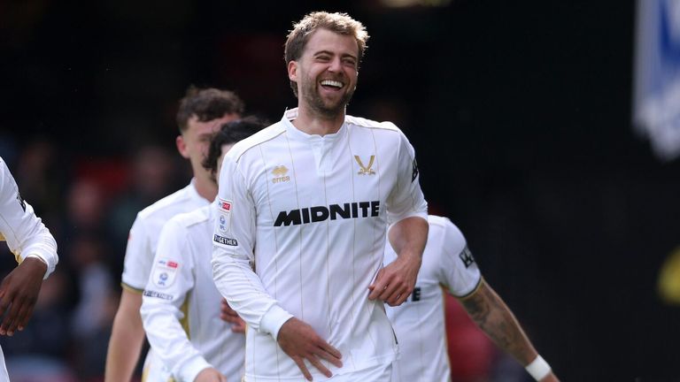 Patrick Bamford celebrates the first of his two goals against Watford
