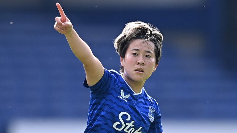 Yuka Momiki of Everton celebrates scoring her team's equaliser