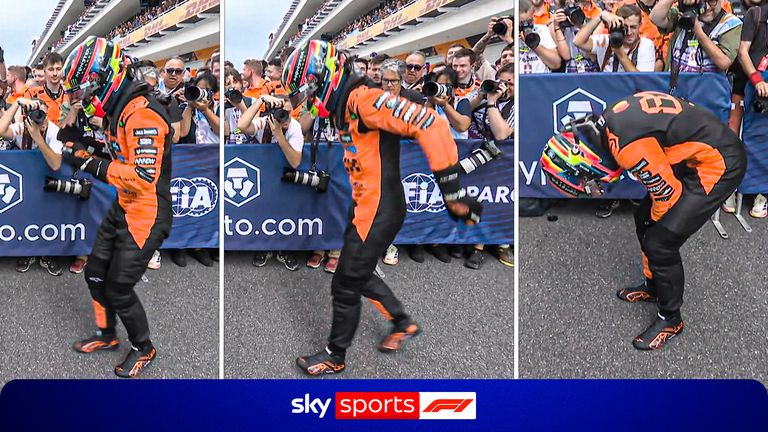 Watch back to the 2025 Miami Grand Prix where Oscar Piastri pulled out the 'Griddy' dance for his post-race celebrations and then instantly regretted it!
