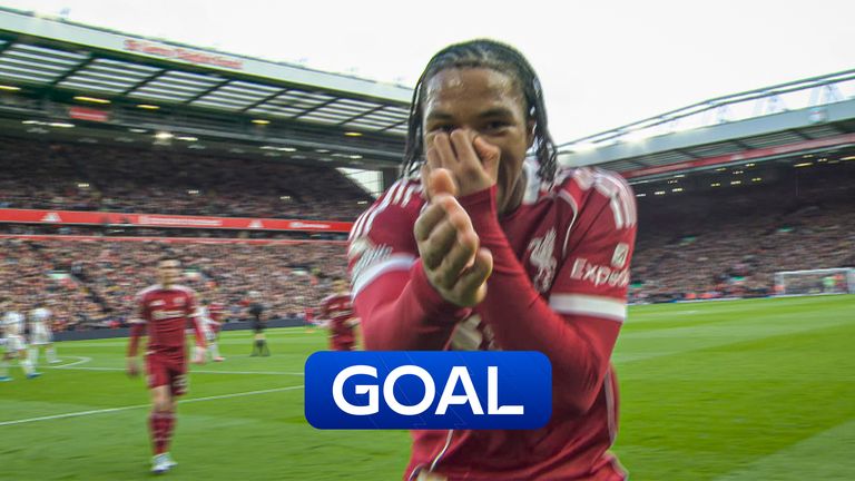 Rio Ngumoha scores his first goal at Anfield for Liverpool vs Fulham.