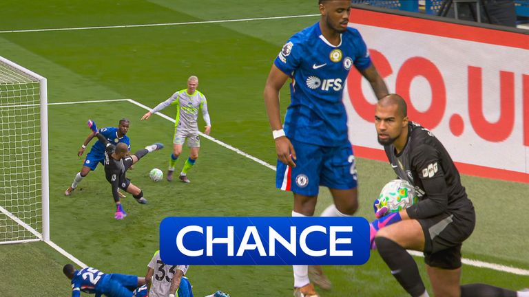 Manchester City's Nico O’Reilly delivers to Bernardo Silva who takes a shot at goal but it's saved by Chelsea stopper Robert Sanchez.