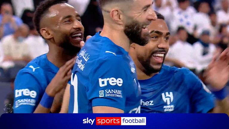 Karim Benzema scored with his left foot, right foot and a header in the first half as Al-Hilal overwhelmed Al Kholood in the Saudi Pro League.