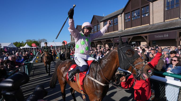Gaelic Warrior ridden by Paul Townend in the parade ring after winning the Ladbrokes Punchestown Gold Cup