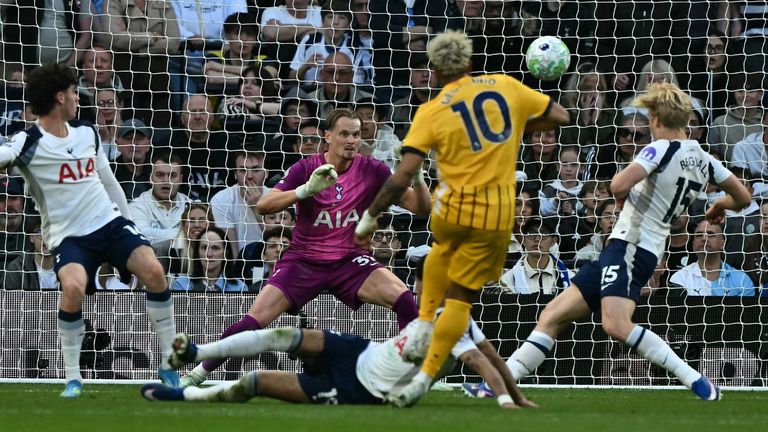 Georginio Rutter scores an injury-time equaliser for Brighton at Spurs