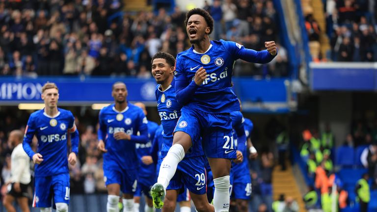 Jorrel Hato celebrates scoring against Port Vale