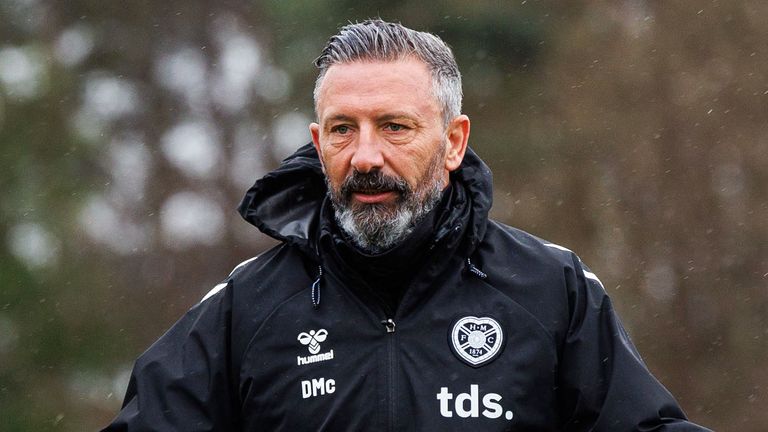 EDINBURGH, SCOTLAND - APRIL 03: Head coach Derek McInnes during a Heart of Midlothian training session at the Oriam, on April 03, 2026, in Edinburgh, Scotland. (Photo by Ross Parker / SNS Group)