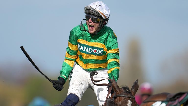 Jockey Paul Townend celebrates on I Am Maximus after winning the Grand National