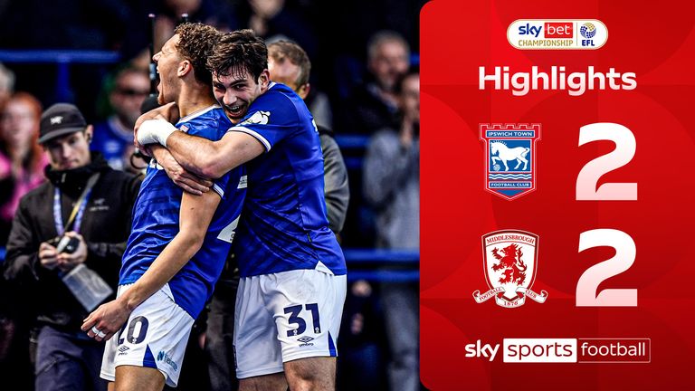 Highlights of the Sky Bet Championship match between Ipswich Town and Middlesbrough.