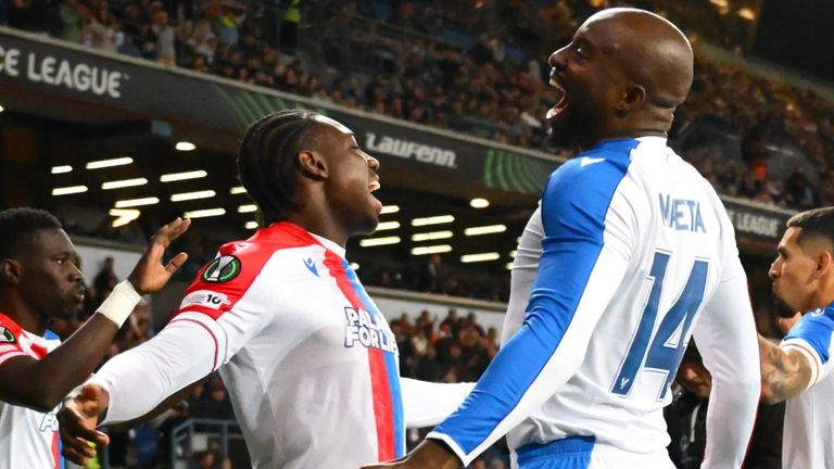 Crystal Palace's Ismaila Sarr celebrates scoring against Shakhtar Donetsk