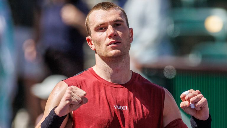 March 7, 2026: Jack Draper (GBR) celebrates after defeating Roberto Bautista Agut (ESP) after their round 2 match at the BNP Paribas Open on March 7, 2026, held at the Indian Wells Tennis Garden in Indian Wells, California. (Credit Image: .. Mal Taam/Cal Sport Media) (Cal Sport Media via AP Images)