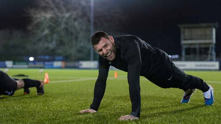 James Milner puts the Worst Team in the Country through a fitness session [Credit: Specsavers]