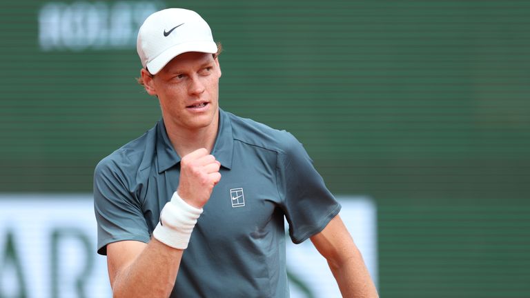 Jannik Sinner of Italy celebrates after winning the quater finals match against Felix Auger-Aliassime of Canada on day Six of the Rolex Mont