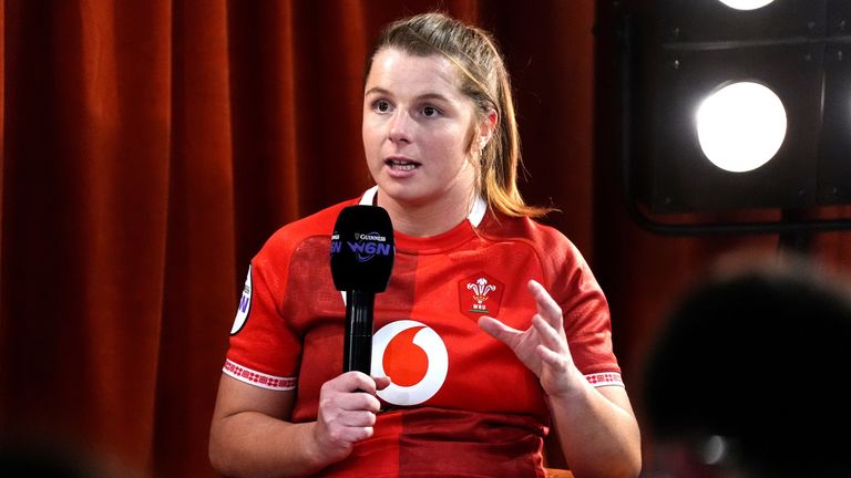 Wales' Kate Williams speaks to the media during the 2026 Women's Six Nations Launch Event