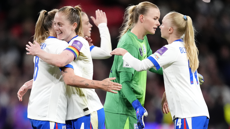 Keira Walsh (left centre) was captain for her 100th England cap