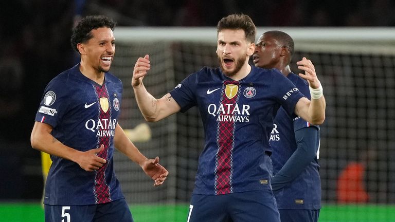 PSG's Khvicha Kvaratskhelia (left) whipped the ball in to beat Manuel Neuer in the Bayern goal and score a delightful  equaliser