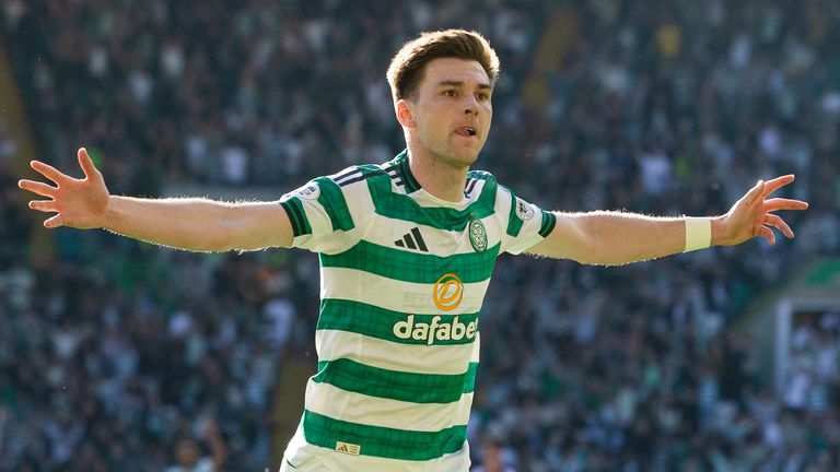 Celtic's Kieran Tierney celebrates scoring to make it 2-0