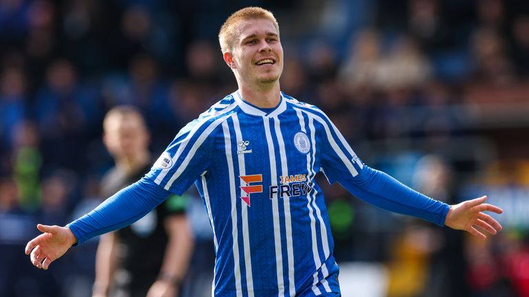 Kilmarnock's Michael Schjonning-Larsen celebrates after scoring to make it 2-1 