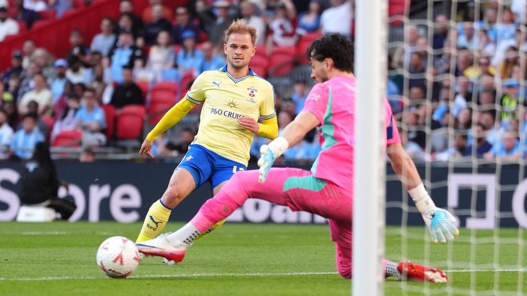 Southampton's Leo Scienza scores a goal before being ruled out for offside
