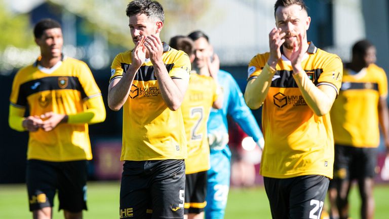 Livingston's Danny Wilson (right) and Ryan McGowan celebrate their side's 2-0 victory at St Mirren 