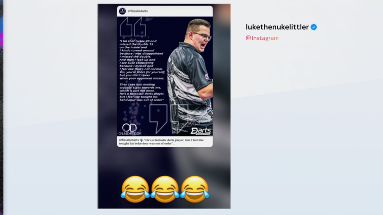Luke Littler took to Instagram after his fiery Premier League Darts match in Manchester
