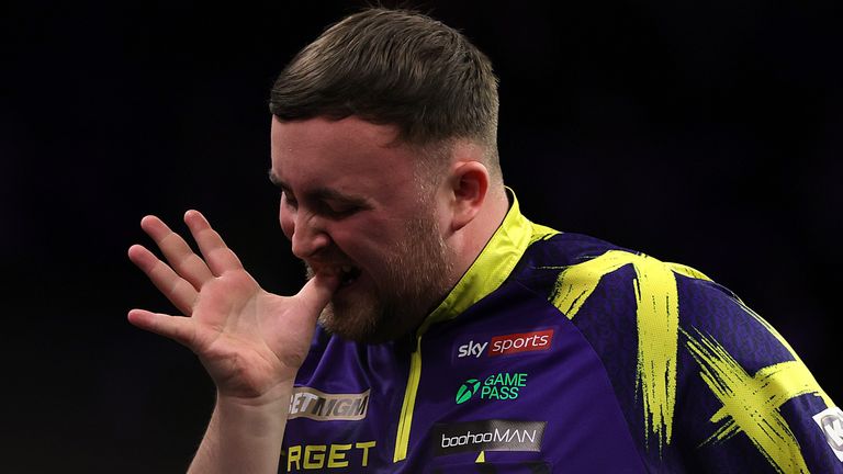 Luke Littler during Night Nine of Premier League Darts 2026 in Manchester (Getty Images)