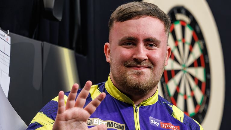 Luke Littler celebrates making it five nightly wins in the 2026 Premier League in Aberdeen