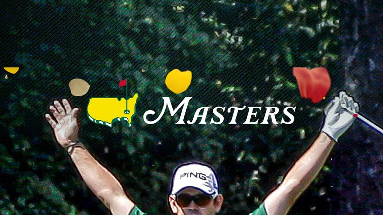 Louis Oosthuizen celebrates making an albatross at the Masters