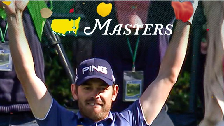 Louis Oosthuizen celebrates one a crazy hole in one at the Masters