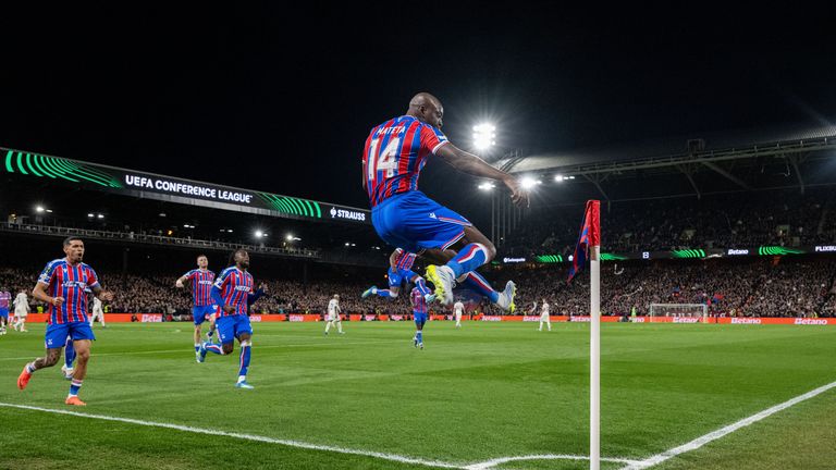 Jean Philippe MAteta celebrates scoring in Crystal Palace's win over Fiorentina