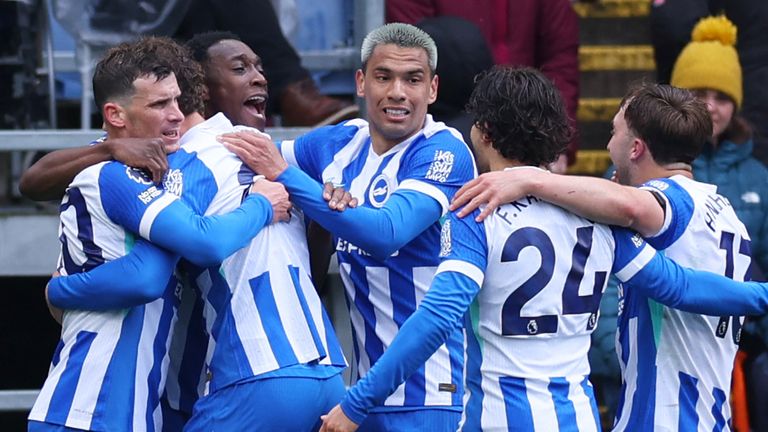Mats Wieffer (second left) celebrates his goal with team-mates