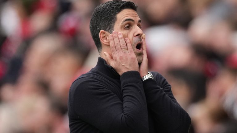 Arsenal manager Mikel Arteta reacts during Saturday's defeat to Bournemouth