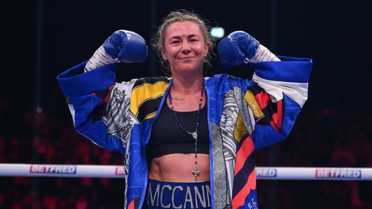 Molly McCann celebrates her win in Everton blue 