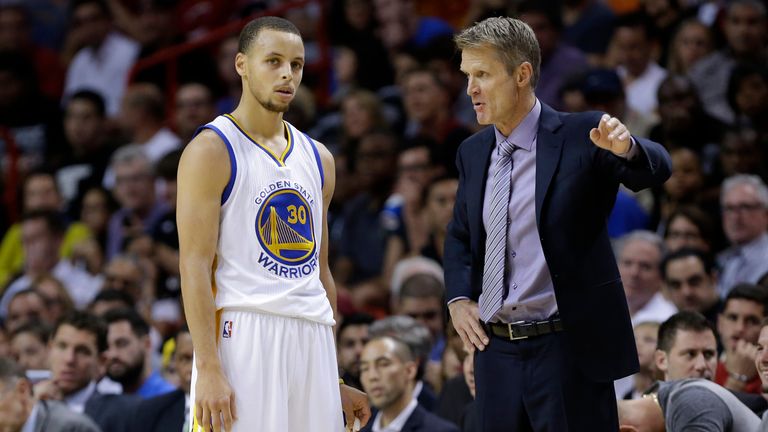 Stephen Curry talks with head coach Steve Kerr in 2014 (AP Photo/Lynne Sladky)