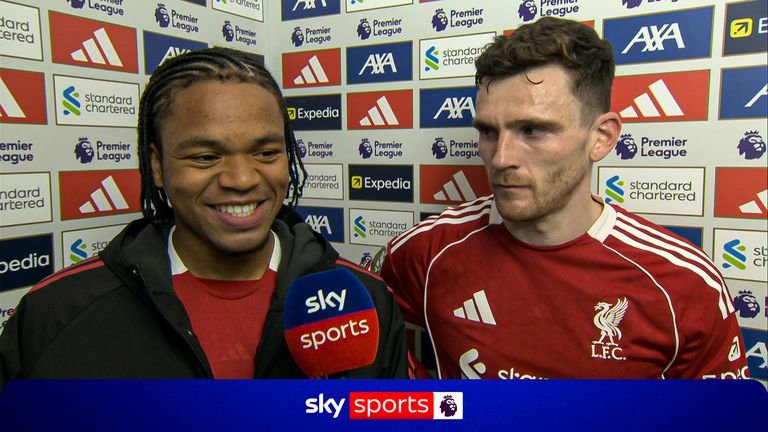 Rio Ngumoha Andy Robertson react to Liverpool's 2-0 win over Fulham