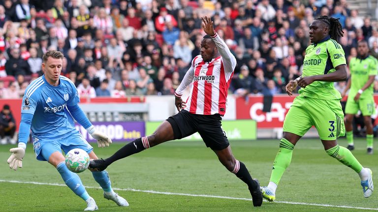 Dango Ouattara is denied by Bernd Leno 