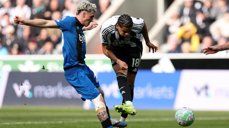 William Osula equalises for Newcastle against Bournemouth