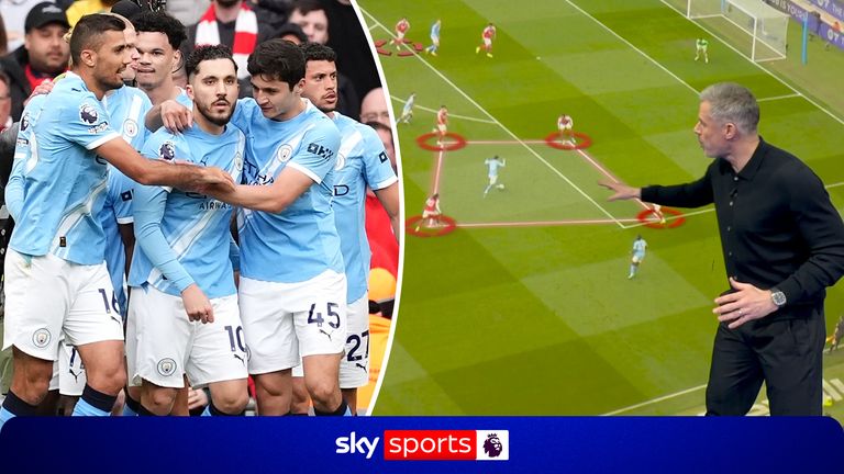 Jamie Carragher breaks down how Rayan Cherki managed to dribble past four Arsenal defenders to score Manchester City's opening goal and puts it down to a moment of brilliance. 