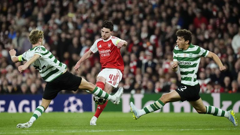 Declan Rice lets fly vs Sporting